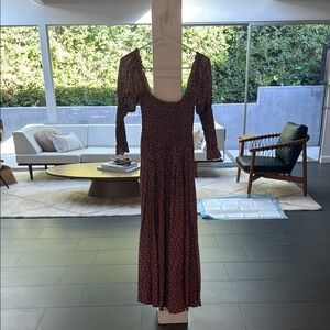 Doen berry multi floral smocked bodice dress